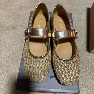 Gold and Tan Mary Jane Flats